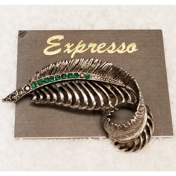 Express leaf pin gun metal gray with green rhinestones 81824 - Picture 2 of 3